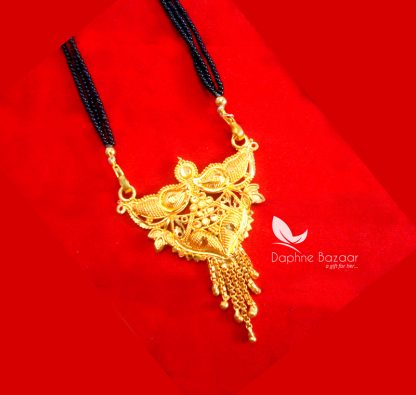 ME23, Daphne Handmade Golden Mangalsutra Necklace With Black Beads , Gift for Wife - Full View
