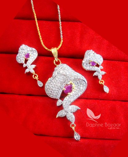 PE47, Daphne Pink Zircon Pendant Earrings Valentine Surprise Gift for Wife