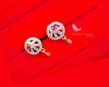 PE55E, Daphne Zircon Studded Round Earrings for Women