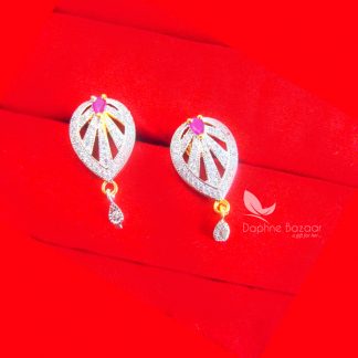 PE58E, Daphne Pink Oval Shape Designer Zircon Earring Set for Women