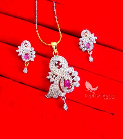 PE60, Dahpne Pink Zircon Studded Pendant Earrings for Women and Best Gift for Wife