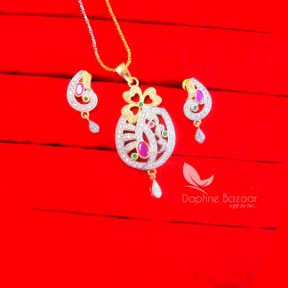 PE73, Daphne Pink Zircon Pendant With Earrings Gift For Women