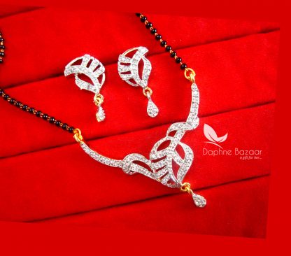 S58, Daphne Leafy Zircon Designer Mangalsutra for Women, Wedding Jewelry Gift