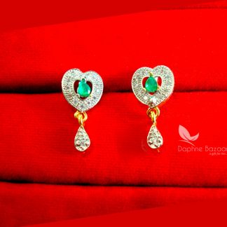 S61E, Daphne Green Zircon Heart Earring Set For Women, Gift For Wife