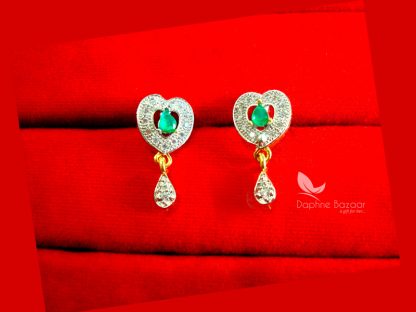 S61E, Daphne Green Zircon Heart Earring Set For Women, Gift For Wife