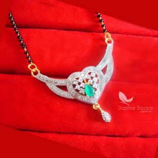 S61P, Daphne Green Zircon Heart Mangalsutra Pendent For Women, Gift For Wife