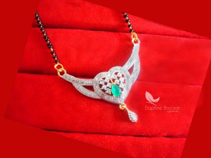 S61P, Daphne Green Zircon Heart Mangalsutra Pendent For Women, Gift For Wife