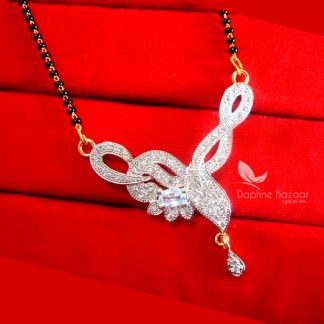 S62P, Daphne Zircon Leaf Sleek Art Mangalsutra Pendent For Women