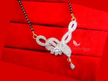 S62P, Daphne Zircon Leaf Sleek Art Mangalsutra Pendent For Women