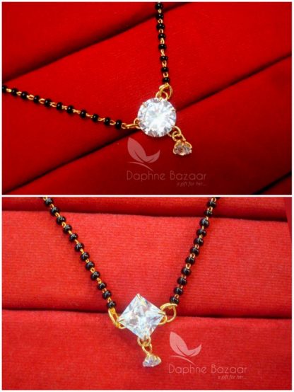 CME121151P, Two Zircon Studded Beautiful Daphne Zircon Mangalsutra for Women, Gift for Wife