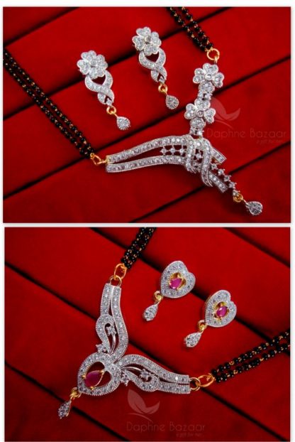 CMS6266, Two Zircon Studded Beautiful Daphne Zircon Mangalsutra for Women, Gift for Wife