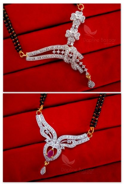 CMS6266P, Two Zircon Studded Beautiful Daphne Zircon Mangalsutra Pendant for Women, Gift for Wife