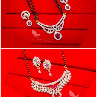 CS39441 Two Zircon Studded Beautiful Daphne Zircon Mangalsutra with Earrings for Women, Gift for Wife