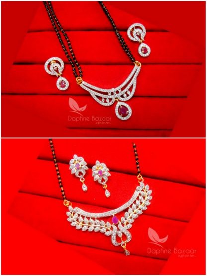 CS39441 Two Zircon Studded Beautiful Daphne Zircon Mangalsutra with Earrings for Women, Gift for Wife
