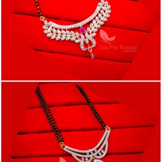 CS39441 Two Zircon Studded Beautiful Daphne Zircon Mangalsutra without Earrings for Women, Gift for Wife