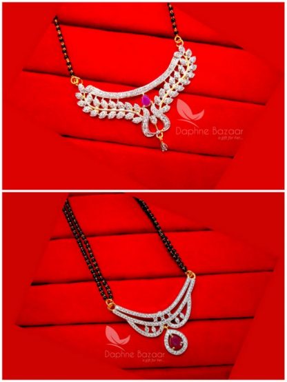 CS39441 Two Zircon Studded Beautiful Daphne Zircon Mangalsutra without Earrings for Women, Gift for Wife