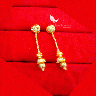 E62, Daphne Golden Art Earring, Beautiful Gift for Women - Front View of Pusher type Screw - View1