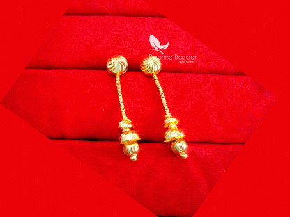 E62, Daphne Golden Art Earring, Beautiful Gift for Women - Front View of Pusher type Screw - View1