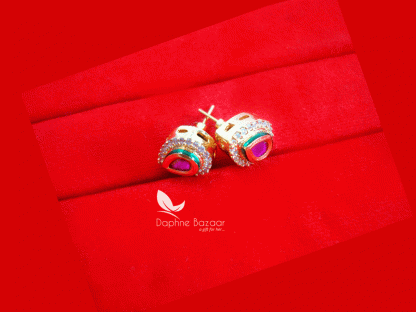 KE36 Daphne Elegant Pink Zircon Kundan Tiny Handmade earrings for Women - Side View 1