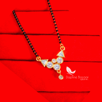 ME25, Classy Daily Wear Zircon Studded Golden Daphne Mangalsutra, Featuring Black Bead Single String