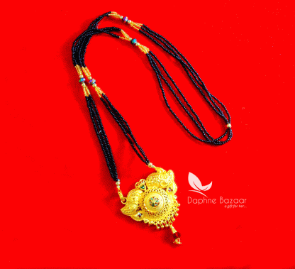 ME50, Daphne Handmade Golden Mangalsutra Necklace With Black Beads , Gift for Wife - Full View