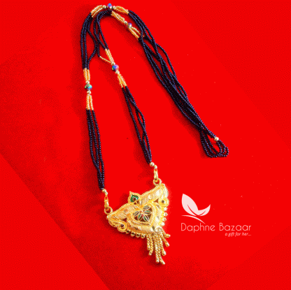 ME51, Daphne Handmade Golden Mangalsutra Necklace With Black Beads , Gift for Wife - Full View
