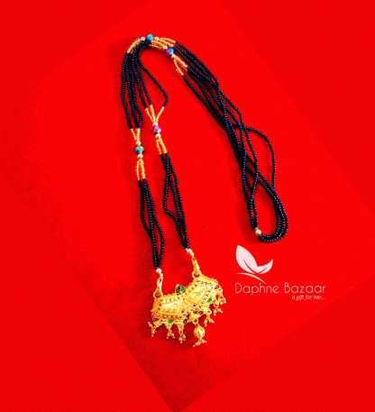 ME52, Daphne Handmade Golden Mangalsutra Necklace With Black Beads , Gift for Wife - Full View