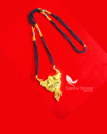 ME53, Daphne Handmade Golden Mangalsutra Necklace With Black Beads , Gift for Wife - Full View