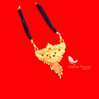 ME57, Daphne Handmade Golden Mangalsutra Necklace With Black Beads , Gift for Wife