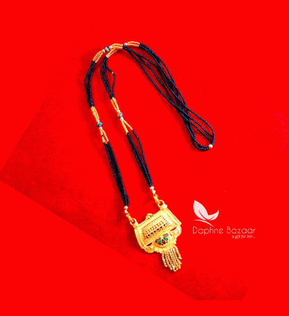 ME59, Daphne Handmade Golden Mangalsutra Necklace With Black Beads , Gift for Wife - Full View