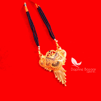 ME60, Daphne Handmade Golden Mangalsutra Necklace With Black Beads , Gift for Wife