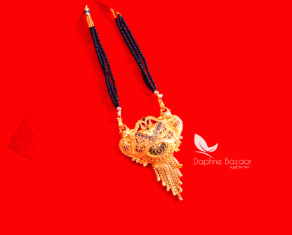 ME60, Daphne Handmade Golden Mangalsutra Necklace With Black Beads , Gift for Wife