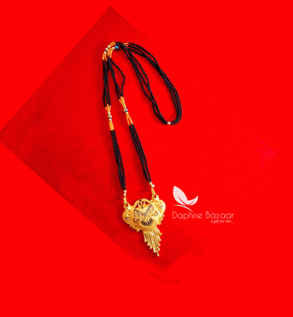 ME60, Daphne Handmade Golden Mangalsutra Necklace With Black Beads , Gift for Wife - Full View