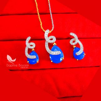 PE87, Daphne French Blue Zircon Studded Pendant Earrings for Women