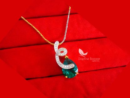 PE90P, Daphne Green Zircon Studded Pendant for Women