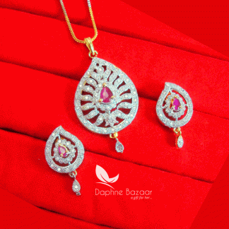 PE94, Daphne Pink Oval Shape Designer Zircon Pendant Set for Women