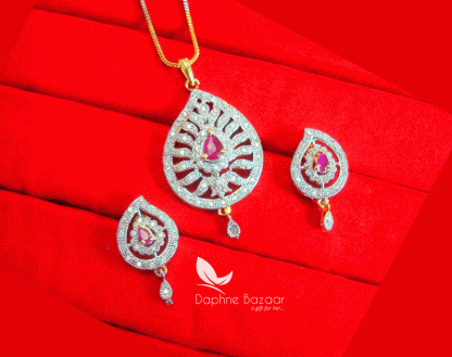 PE94, Daphne Pink Oval Shape Designer Zircon Pendant Set for Women