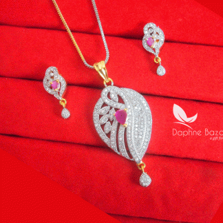 PE97, Daphne Pink Oval Shape Designer Zircon Pendant Set for Women