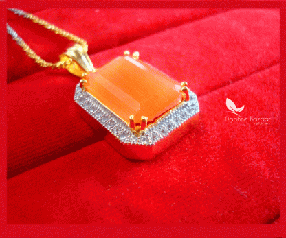 Z42, Daphne Orange Shade Zircon Studded Pendant for Women