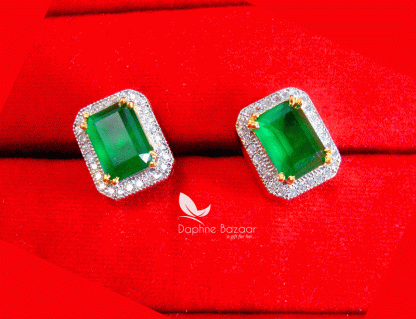 Z44, Daphne Green Zircon Studded Earrings for Women