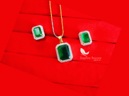 Z44, Daphne Green Zircon Studded Pendant Earrings for Women