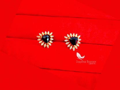 ZE15, Black Zircon Studded Gold Plated Earrings for Women