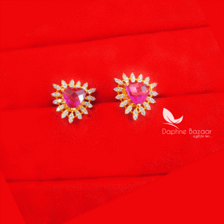 ZE17, Pink Zircon Studded Gold Plated Earrings for Women