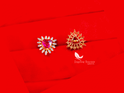 ZE17, Pink Zircon Studded Gold Plated Earrings for Women - Back View