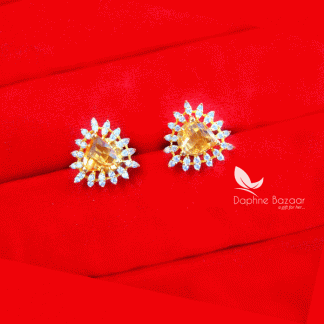 ZE18, Amber Zircon Studded Gold Plated Earrings for Women