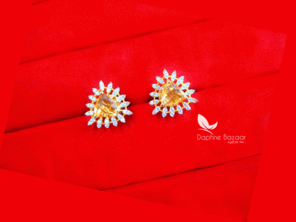 ZE18, Amber Zircon Studded Gold Plated Earrings for Women