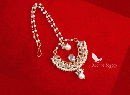 MAG48, Daphne Traditional Kundan Carving Maang Tikka with Pearls For Women