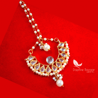 MAG48, Daphne Traditional Kundan Carving Maang Tikka with Pearls For Women - closer view