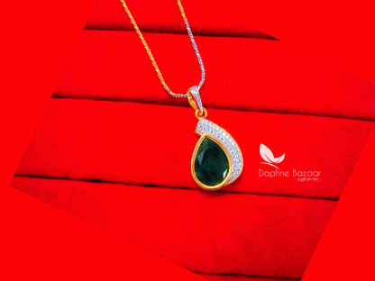 PE19, Daphne Green Zircon Studded Pendant for Women