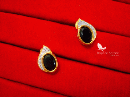 Z38, Daphne Black Zircon Studded Earrings for Women